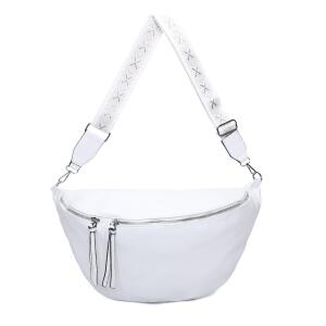 XXL Tasche Bauchtasche Hüfttasche Crossbody Schultertasche Umhängetasche Kunstleder Gürteltasche Crossover Slingntasche Unisex Bag Weiß.