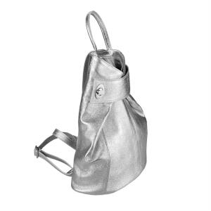 Made in Italy Damen echt Leder Rucksack Daypack Lederrucksack Tasche Schultertasche Ledertasche Handgepäck Nappaleder Reiserucksack Shopper Silber