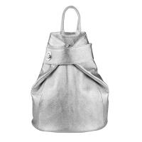 Made in Italy Damen echt Leder Rucksack Daypack Lederrucksack Tasche Schultertasche Ledertasche Handgepäck Nappaleder Reiserucksack Shopper Silber