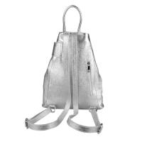 Made in Italy Damen echt Leder Rucksack Daypack Lederrucksack Tasche Schultertasche Ledertasche Handgepäck Nappaleder Reiserucksack Shopper Silber