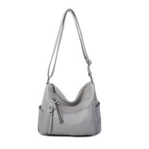 DAMEN TASCHE SHOPPER Schultertasche Umhängetasche Crossbody Henkeltasche Beuteltasche CrossOver Handtasche City Bag Reise Kunst-Leder Hellgrau