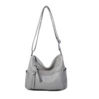 DAMEN TASCHE SHOPPER Schultertasche Umhängetasche Crossbody Henkeltasche Beuteltasche CrossOver Handtasche City Bag Reise Kunst-Leder Hellgrau
