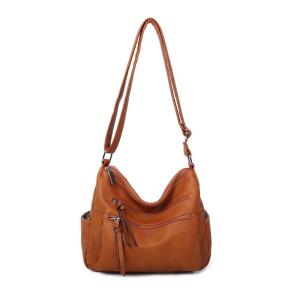 DAMEN TASCHE SHOPPER Schultertasche Umhängetasche Crossbody Henkeltasche Beuteltasche CrossOver Handtasche City Bag Reise Kunst-Leder Cognac