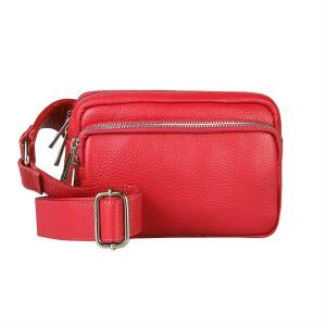 Made in Italy Damen Leder Tasche Crossbody Metallic Hüfttasche Bauchtasche Umhängetasche Bodybag Schultertasche Handytasche Gürteltasche Rot