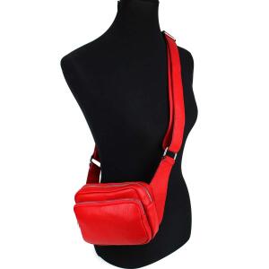 OBC Made in Italy Damen Leder Tasche Crossbody Metallic Hüfttasche Bauchtasche Umhängetasche Bodybag Schultertasche Handytasche Gürteltasche Rot