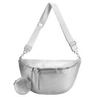 XXL Tasche Bauchtasche Hüfttasche Crossbody Schultertasche Umhängetasche Kunstleder Gürteltasche Crossover Slingntasche Unisex Bag Silber.