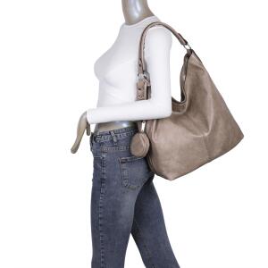 OBC DAMEN TASCHE SHOPPER Hobo-Bag Schultertasche Umhängetasche Handtasche Damentasche Reisetasche Beuteltasche Leder Optik Taupe