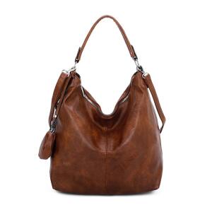 DAMEN TASCHE SHOPPER Hobo-Bag Schultertasche Umhängetasche Handtasche Damentasche Reisetasche Beuteltasche Leder Optik Schokobraun