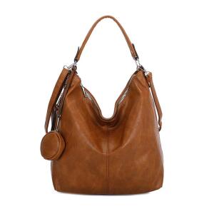 DAMEN TASCHE SHOPPER Hobo-Bag Schultertasche Umhängetasche Handtasche Damentasche Reisetasche Beuteltasche Leder Optik Cognac