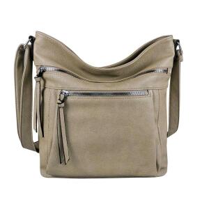DAMEN TASCHE Schultertasche Shopper Umhängetasche CrossOver Crossbody Henkeltasche Beuteltasche Handtasche Hobo Bag Reise Kunst-Leder Taupe