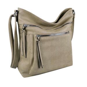 DAMEN TASCHE Schultertasche Shopper Umhängetasche CrossOver Crossbody Henkeltasche Beuteltasche Handtasche Hobo Bag Reise Kunst-Leder Taupe