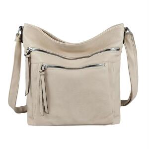 DAMEN TASCHE Schultertasche Shopper Umhängetasche CrossOver Crossbody Henkeltasche Beuteltasche Handtasche Hobo Bag Reise Kunst-Leder Beige