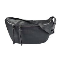 XXL Damen echt Leder Tasche Brusttasche Crossbody Schultertasche Umhängetasche Gürteltasche Crossover Ledertasche Slingntasche Unisex Bag Schwarz