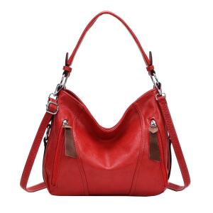 Damen Tasche Shopper Hobo-Bag Schultertasche Leder Optik Umhängetasche Handtasche Crossover Reisetasche Beuteltasche Handtasche Rot