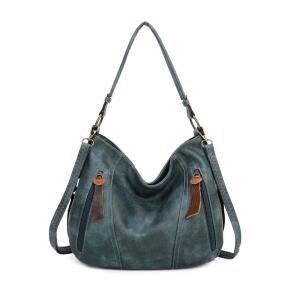 Damen Tasche Shopper Hobo-Bag Schultertasche Leder Optik Umhängetasche Handtasche Crossover Reisetasche Beuteltasche Handtasche Blau Petrol Grünblau