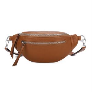 Damen Tasche Gürteltasche Crossbody Leder Optik Hüfttasche Bauchtasche Umhängetasche Cross-Over Bodybag Schultertasche Handytasche Geldtasche Schminktasche Kosmetiktasche Cognac