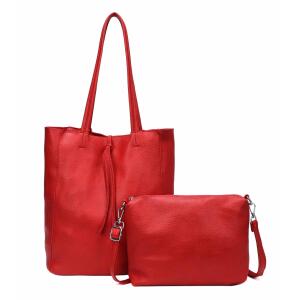 Damen Tasche Set 2in1 Shopper Handtasche Crossbody Hobo Bag Schultertasche Umhängetasche Metallic Cross-Over DIN-A4 Rot