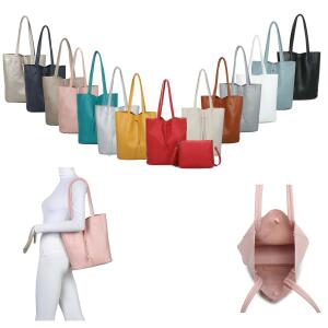 Damen Tasche Set 2in1 Shopper Handtasche Crossbody Hobo Bag Schultertasche Umhängetasche Metallic Cross-Over DIN-A4 Rot