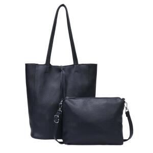 Damen Tasche Set 2in1 Shopper Handtasche Crossbody Hobo Bag Schultertasche Umhängetasche Metallic Cross-Over DIN-A4  Dunkelblau