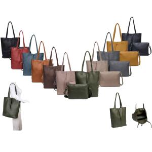 Damen Tasche Set 2in1 Shopper Handtasche Crossbody Hobo Bag Schultertasche Umhängetasche Metallic Cross-Over DIN-A4  Taupe