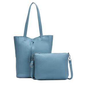 Damen Tasche Set 2in1 Shopper Handtasche Crossbody Hobo Bag Schultertasche Umhängetasche Metallic Cross-Over DIN-A4 Jeansblau