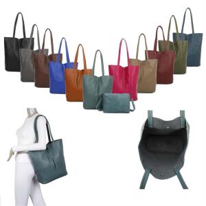 Damen Tasche Set 2in1 Shopper Handtasche Crossbody Hobo Bag Schultertasche Umhängetasche Metallic Cross-Over DIN-A4  Petrol V1