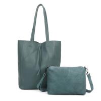 Damen Tasche Set 2in1 Shopper Handtasche Crossbody Hobo Bag Schultertasche Umhängetasche Metallic Cross-Over DIN-A4  Petrol V1