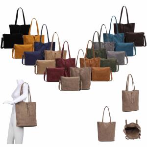 Damen Tasche Set 2in1 Shopper Handtasche Crossbody Hobo Bag Schultertasche Umhängetasche Metallic Cross-Over DIN-A4 Taupe V1