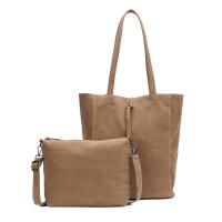 Damen Tasche Set 2in1 Shopper Handtasche Crossbody Hobo Bag Schultertasche Umhängetasche Metallic Cross-Over DIN-A4 Taupe V1