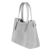 MADE IN ITALY DAMEN Echt LEDER TASCHE KROKO-Prägung Business Shopper Wildleder Schultertasche Handtasche Ledertasche Umhängetasche Hellgrau