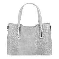 MADE IN ITALY DAMEN Echt LEDER TASCHE KROKO-Prägung Business Shopper Wildleder Schultertasche Handtasche Ledertasche Umhängetasche Hellgrau