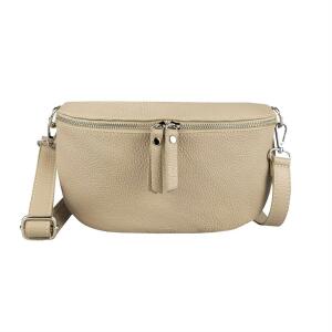 Made in Italy Damen Leder Tasche Handytasche Gürteltasche Crossbody Hüfttasche Bauchtasche Umhängetasche Cross-Over Bodybag Schultertasche Kosmetiktasche Helltaupe
