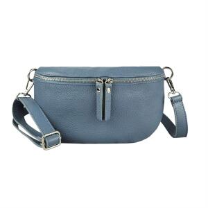 Made in Italy Damen Leder Tasche Handytasche Gürteltasche Crossbody Hüfttasche Bauchtasche Umhängetasche Cross-Over Bodybag Schultertasche Kosmetiktasche Jeansblau