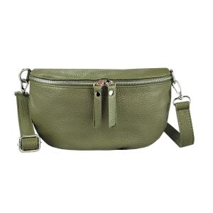 Made in Italy Damen Leder Tasche Handytasche Gürteltasche Crossbody Hüfttasche Bauchtasche Umhängetasche Cross-Over Bodybag Schultertasche Kosmetiktasche Olivgrün
