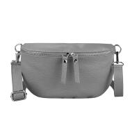 Made in Italy Damen Leder Tasche Handytasche Gürteltasche Crossbody Hüfttasche Bauchtasche Umhängetasche Cross-Over Bodybag Schultertasche Kosmetiktasche Grau