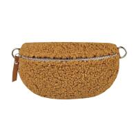 Made in Italy DAMEN LEDER Gürteltasche Crossbody Teddyfell Bauchtasche  Hüfttasche Kunstfell Umhängetasche Brusttasche CrossOver Bodybag Schultertasche Handytasche Teddy Fell Plüsch Cognac