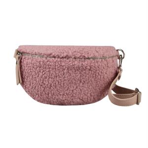 Made in Italy DAMEN LEDER Gürteltasche Crossbody Teddyfell Bauchtasche  Hüfttasche Kunstfell Umhängetasche Brusttasche CrossOver Bodybag Schultertasche Handytasche Teddy Fell Plüsch Altrosa