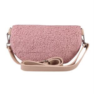 Made in Italy DAMEN LEDER Gürteltasche Crossbody Teddyfell Bauchtasche  Hüfttasche Kunstfell Umhängetasche Brusttasche CrossOver Bodybag Schultertasche Handytasche Teddy Fell Plüsch Altrosa
