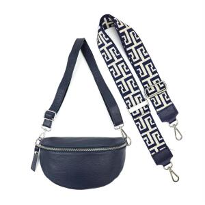 Made in Italy DAMEN SET Gürteltasche + Schultergurt LEDER Crossbody Hüfttasche Bauchtasche Umhängetasche Brusttasche CrossOver Bodybag Schultertasche Handytasche Tasche Navy S (22cm) + Gürtel