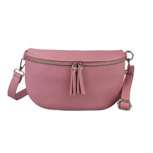 Made in Italy Damen Leder Tasche Handytasche Gürteltasche Crossbody Hüfttasche Bauchtasche Umhängetasche Cross-Over Bodybag Schultertasche Kosmetiktasche Altrosa