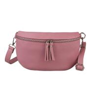 Made in Italy Damen Leder Tasche Handytasche Gürteltasche Crossbody Hüfttasche Bauchtasche Umhängetasche Cross-Over Bodybag Schultertasche Kosmetiktasche Altrosa
