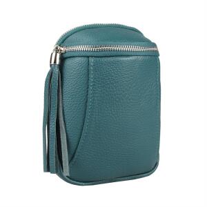 Made in Italy Damen Leder Tasche Umhängetasche Schultertasche Handytasche Geldtasche Ledertasche Crossbody Abendtasche Mini Bag Petrol