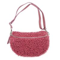 Made in Italy Damen Teddyfell Tasche Plüsch Bauchtasche Hüfttasche Schultertasche Bodybag Umhängetasche Crossbody Teddyplüsch Handytasche Crossbag Gürteltasche Wintertasche Lammfell-Optik Altrosa