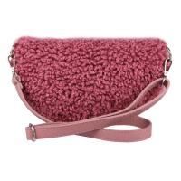 Made in Italy Damen Teddyfell Tasche Plüsch Bauchtasche Hüfttasche Schultertasche Bodybag Umhängetasche Crossbody Teddyplüsch Handytasche Crossbag Gürteltasche Wintertasche Lammfell-Optik Altrosa