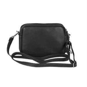 Made in Italy DAMEN LEDER TASCHE mit extra breitem Zusatz Tragegurt Umhängetasche Schultertasche Beuteltasche Cross-Over Cross Bag Glattleder Schmucktasche Fransen Ledertasche Schwarz
