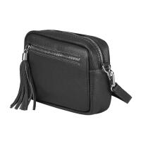 Made in Italy DAMEN LEDER TASCHE mit extra breitem Zusatz Tragegurt Umhängetasche Schultertasche Beuteltasche Cross-Over Cross Bag Glattleder Schmucktasche Fransen Ledertasche Schwarz