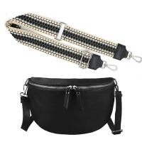 Made in Italy DAMEN SET Gürteltasche + Schultergurt LEDER Crossbody Hüfttasche Bauchtasche Umhängetasche Brusttasche CrossOver Bodybag Schultertasche Handytasche Geldtasche Tasche Kosmetiktasche Schwarz M (28cm) + Gürtel