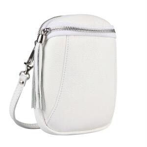 Made in Italy DAMEN SET Schultertasche + Schultergurt LEDER Crossbody Umhängetasche Brusttasche CrossOver Bodybag Schultertasche Handytasche Geldtasche Tasche Kosmetiktasche Weiß