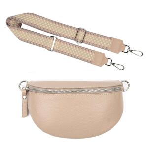 Made in Italy DAMEN SET Gürteltasche + Schultergurt LEDER Crossbody Hüfttasche Bauchtasche Umhängetasche Brusttasche CrossOver Bodybag Schultertasche Handytasche Geldtasche Tasche Kosmetiktasche Antikrosa S (22cm) + Gürtel