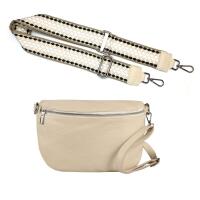 Made in Italy DAMEN SET Gürteltasche + Schultergurt LEDER Crossbody Hüfttasche Bauchtasche Umhängetasche Brusttasche CrossOver Bodybag Schultertasche Handytasche Geldtasche Tasche Kosmetiktasche Beige M (27cm) + Gürtel